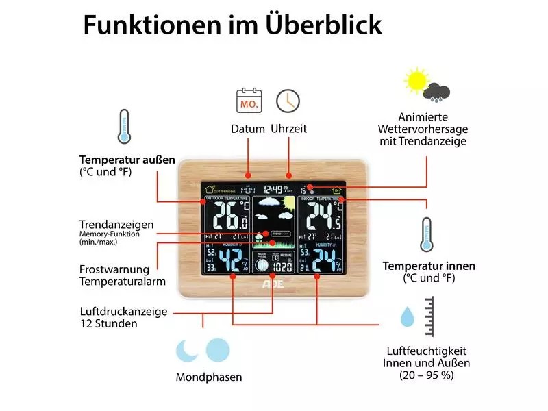 ADE Wetterstation WS1703 Bambus 5 ADE Wetterstation WS1703 Bambus – Bild 3